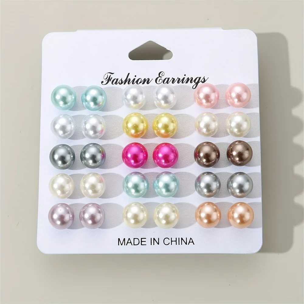 15 Pairs Set Of Tiny Colorful Stud Earrings Simple Vocation Style Lightweight Female Ear Decor For Women Daily Wear