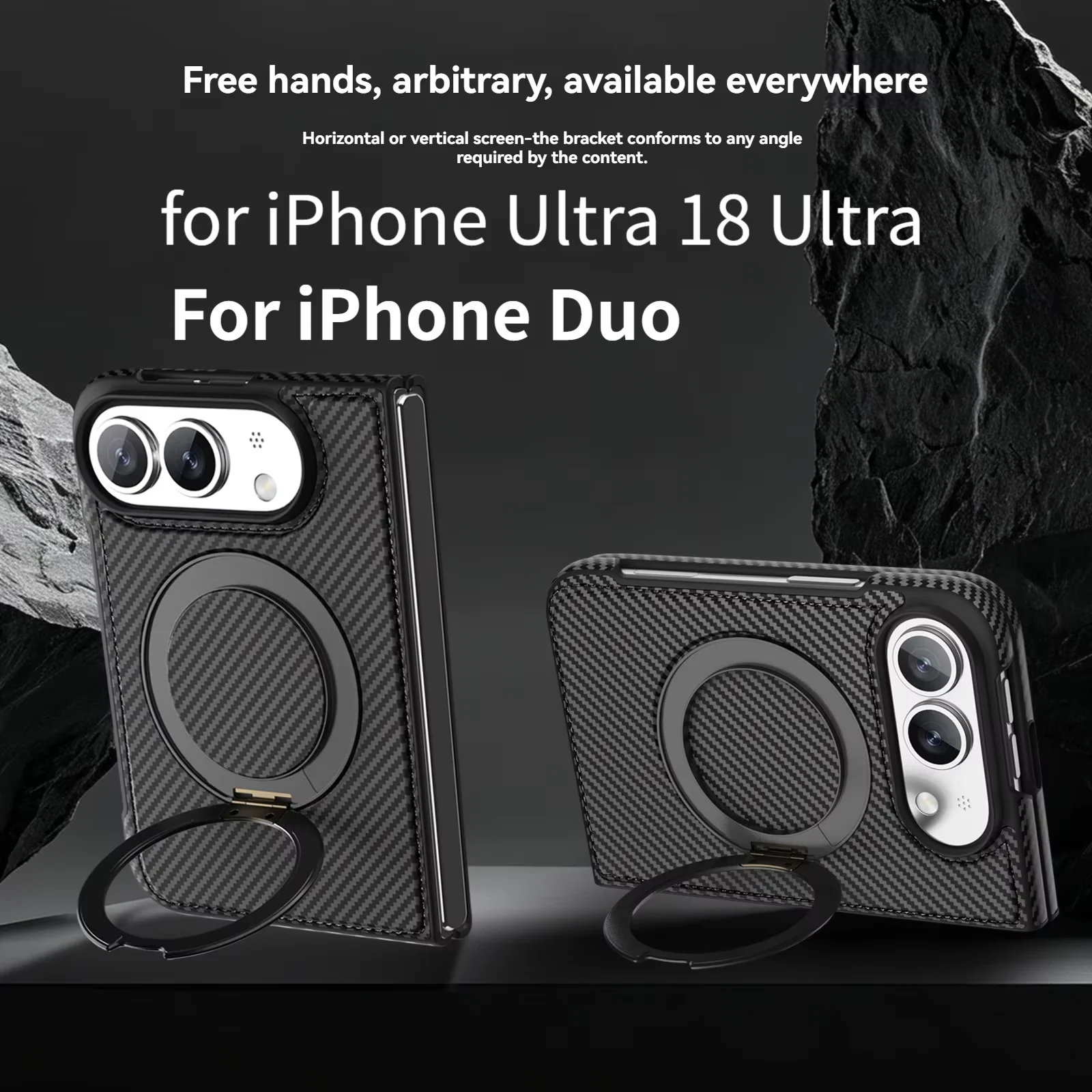 Business Cortex Carbon Fiber Texture Magnetic Case for iPhone Duo for Magsafe Rotating Stand Protector Cover for iPhone Ultra