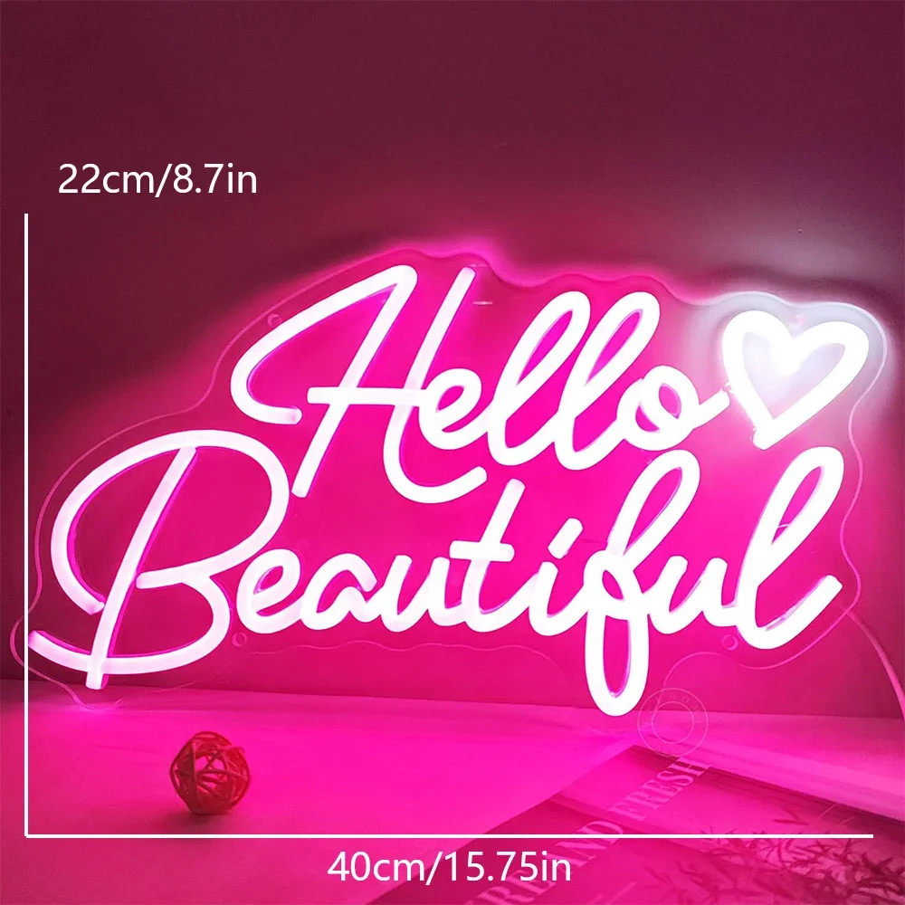 Hello Beautiful Led Neon Light Sign Pink Heart Hello Gorgeous Bedroom Wedding Birthday Party Decor USB Valentines Day Gifts