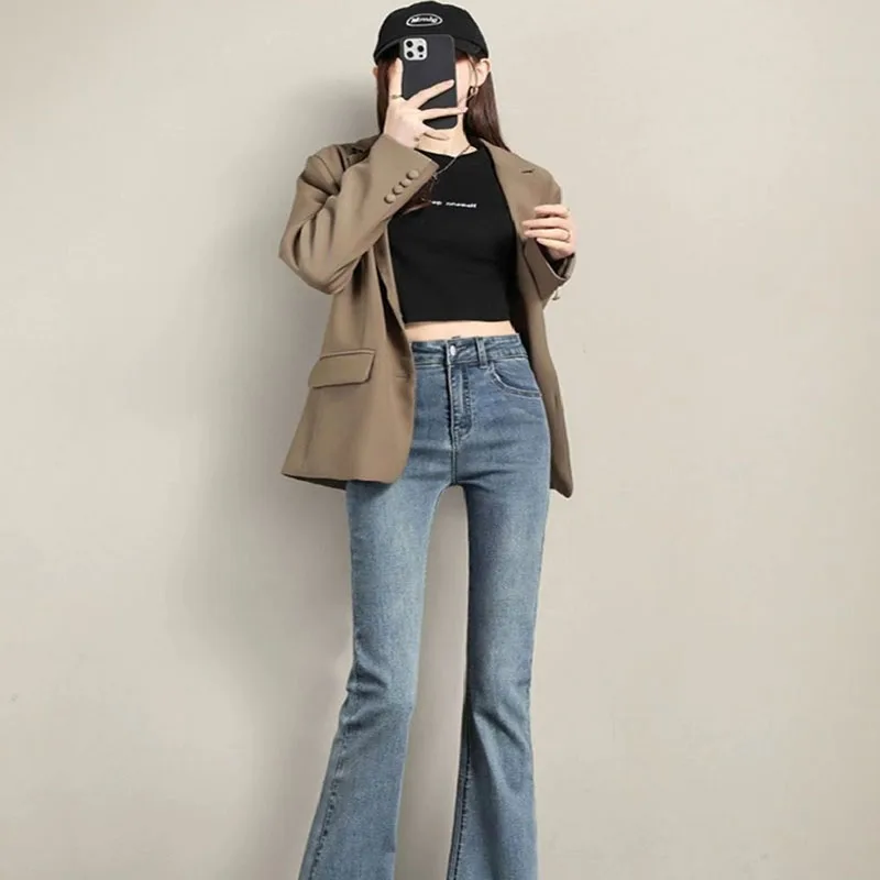 

2023 New Slim Bell Bottoms Slim Stretch Micro-la Jeans Female Tall Waist in Spring and Autumn 2023.