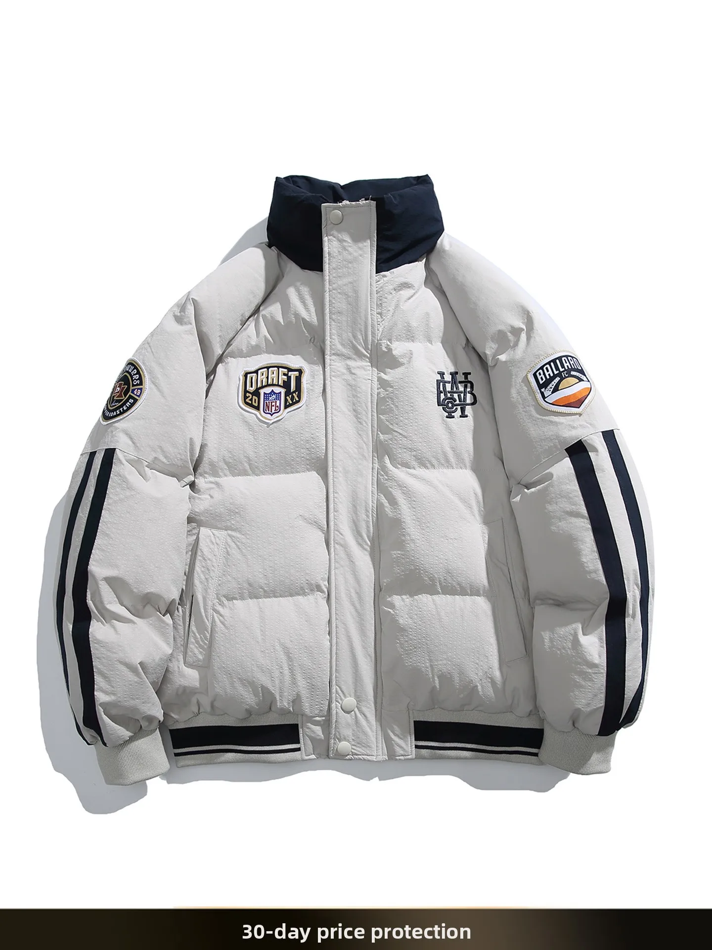 

Nted American Retro Contrast Color Stitched Bae Collar Cotton Jaet Winter Thi Warm Couple Cotton Outerwear Zipper Closure