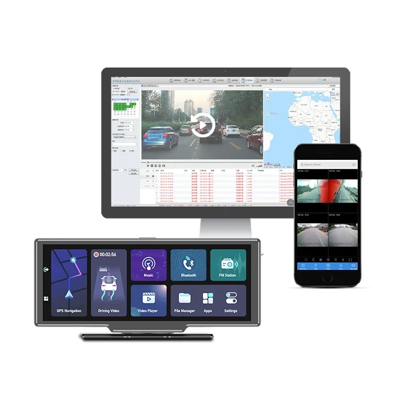 4CHs Registra la telecamera per auto 4g con la navigazione GPS Adas Supporto Android 8.1 Streaming live 4g sul telefono Scheda 512g