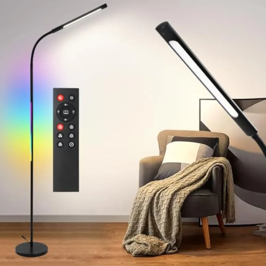 Smart RGB Floor Lamp LED Floor Lamp for Living Room Modern Adjustable Gooseneck Standing Lamp with Music Sync Scene Modes Remot