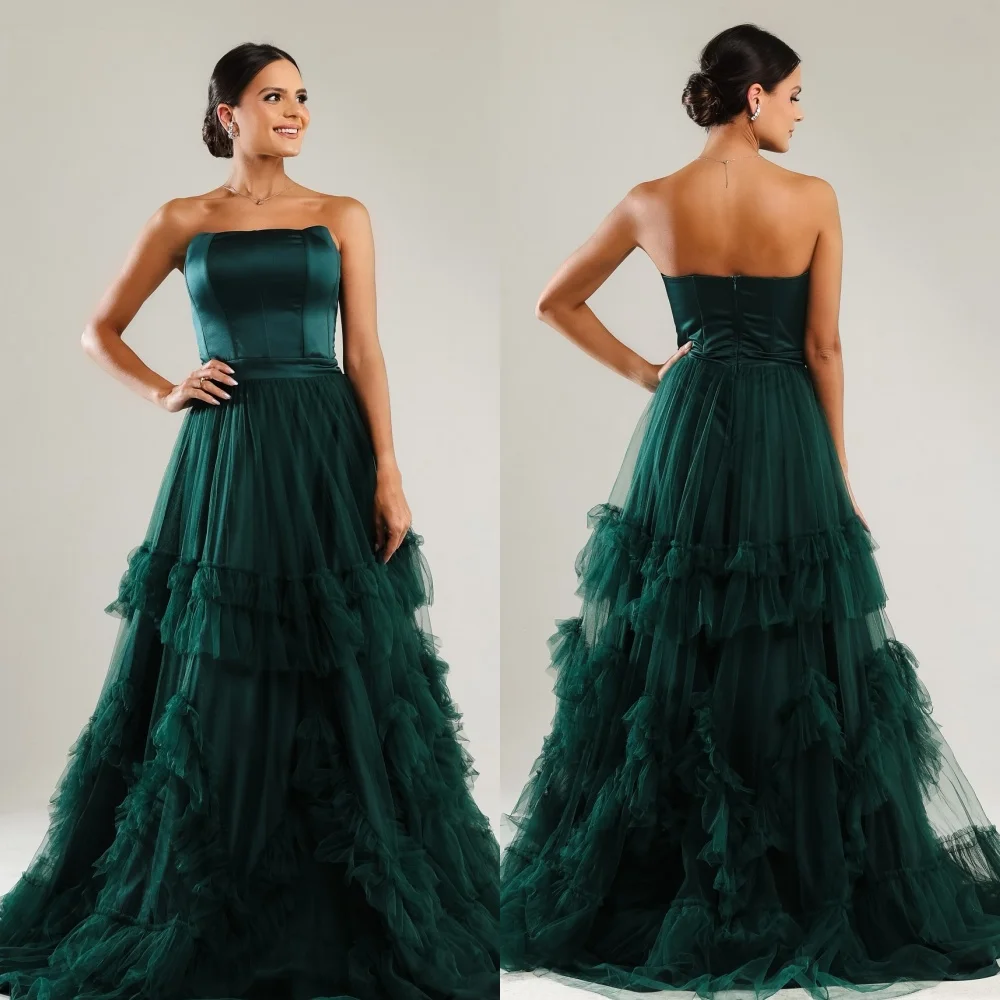 

High Quality Tulle Pleat A-line Strapless Long Dresses Cocktail Dresses Classic Exquisite Modern Style Pastrol Unisex Formal