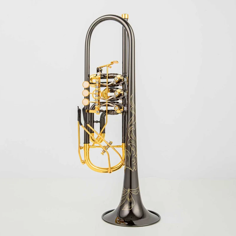 2026Made in Japan, three flat valves trumpet, Bb key, model 8335, black gold finish, professional performance. Comes with case,