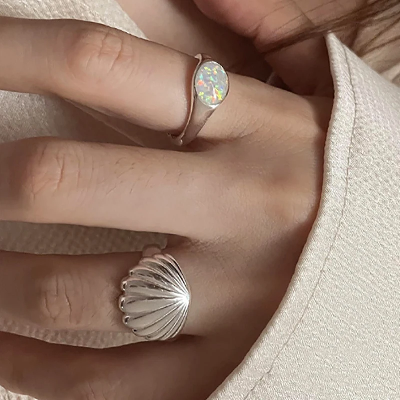 Silver Opal Ring - Elegant Geometric Fashion Jewelry for Women