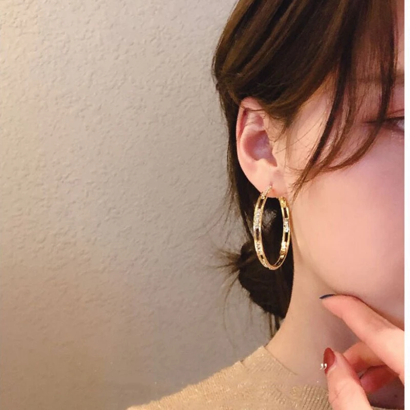 Charm Fashion Gold Color Geometric Hollow Circle Hoop Earrings for Women Charm Stainless Steel Zircon Dangle Party Jewelry Gift