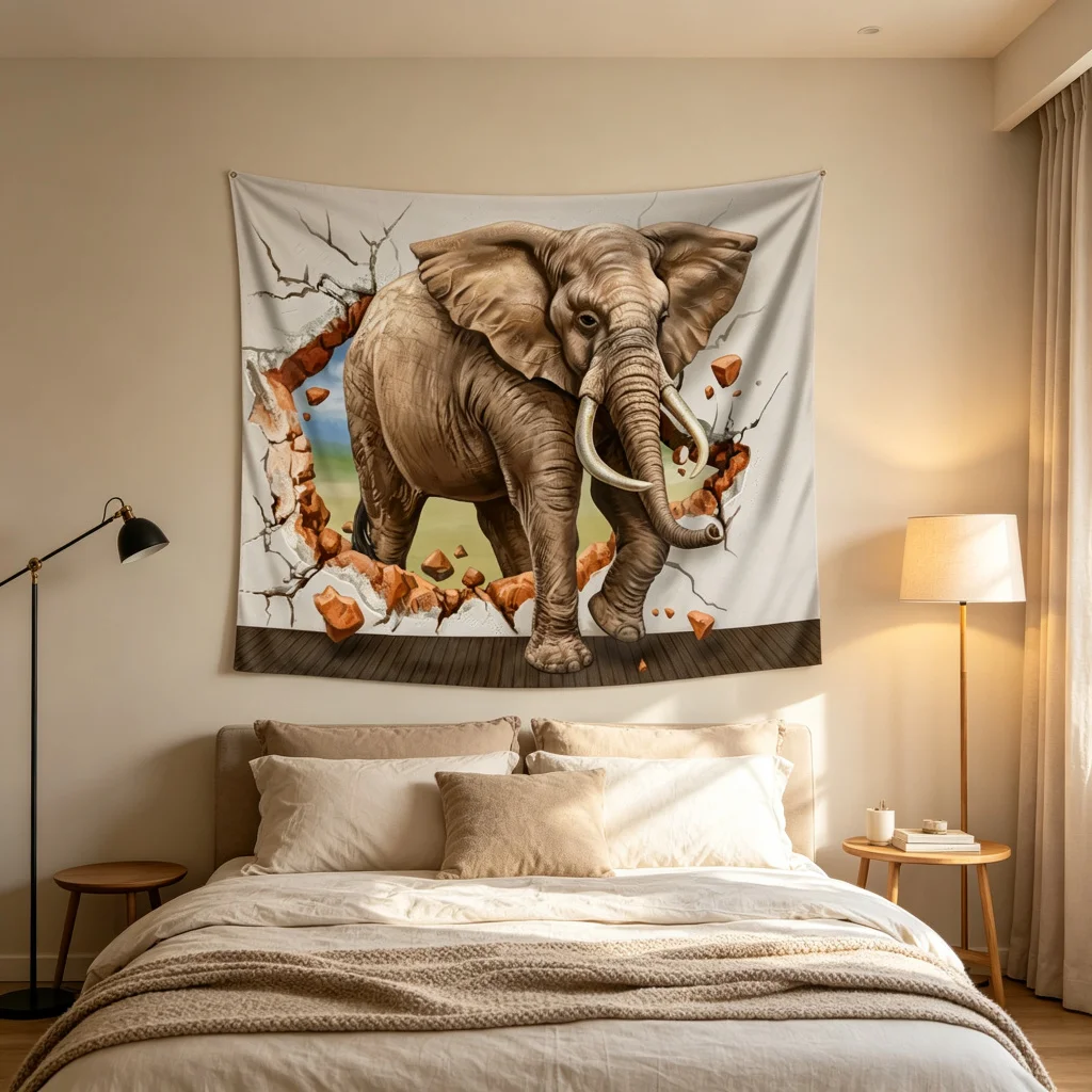 1PC Elephant Breaking Wall Print Backdrop Banner, Bedroom Photo Background, Polyester Wall Hanging, Home Decor, Wall Art