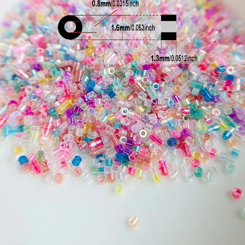 1000pcs 1.3*1.6mm DB Transparent Inside Dyed Glass Beads 11/0 Loose Seed Beads for Needlework Jewelry Making DIY Garment Sewing