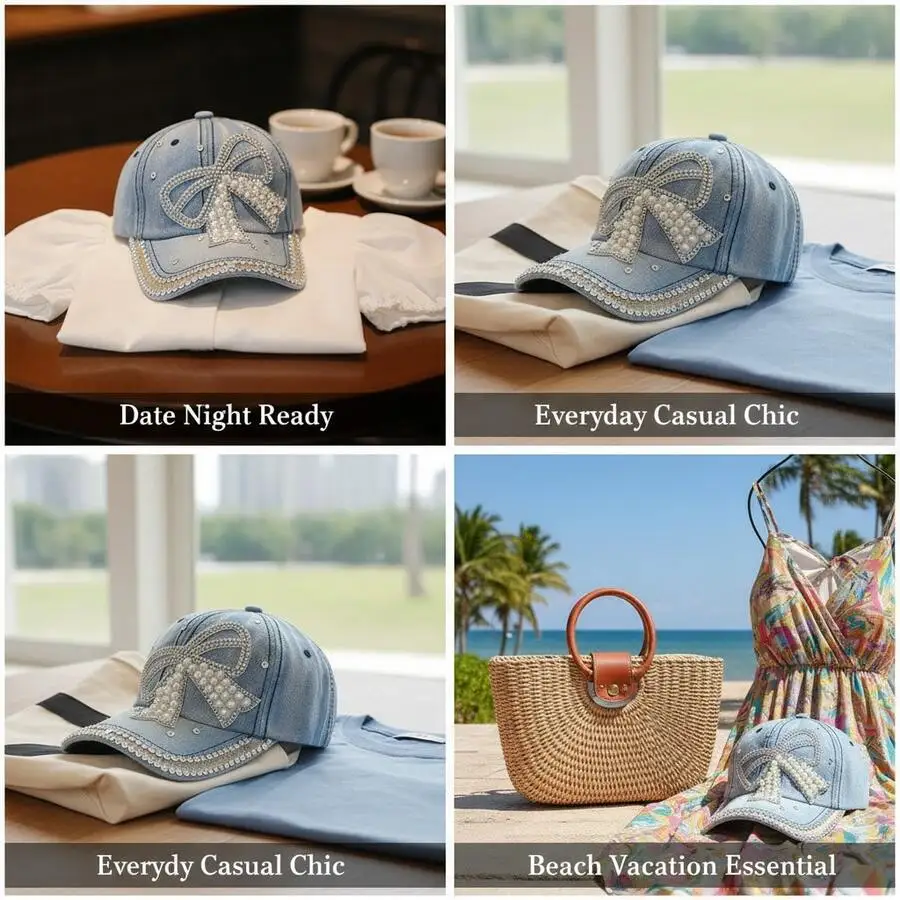 1 PC Fashion Versatile Denim Baseball Cap, Spring And Summer New Girls Cap, Pearl Diamond Denim Hat, Sun Protection Hats For