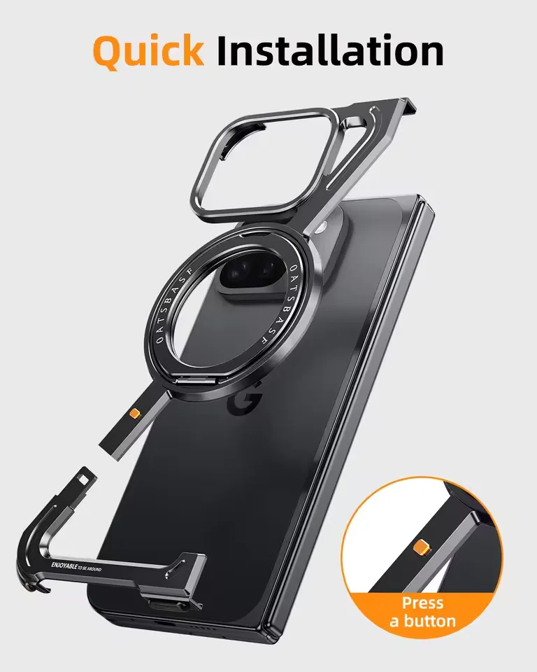 For Google Pixel 10 Pro Fold Metal Phone Case 360° Rotatable Magnetic Ring Shockproof Bumper Protective Phone Cover