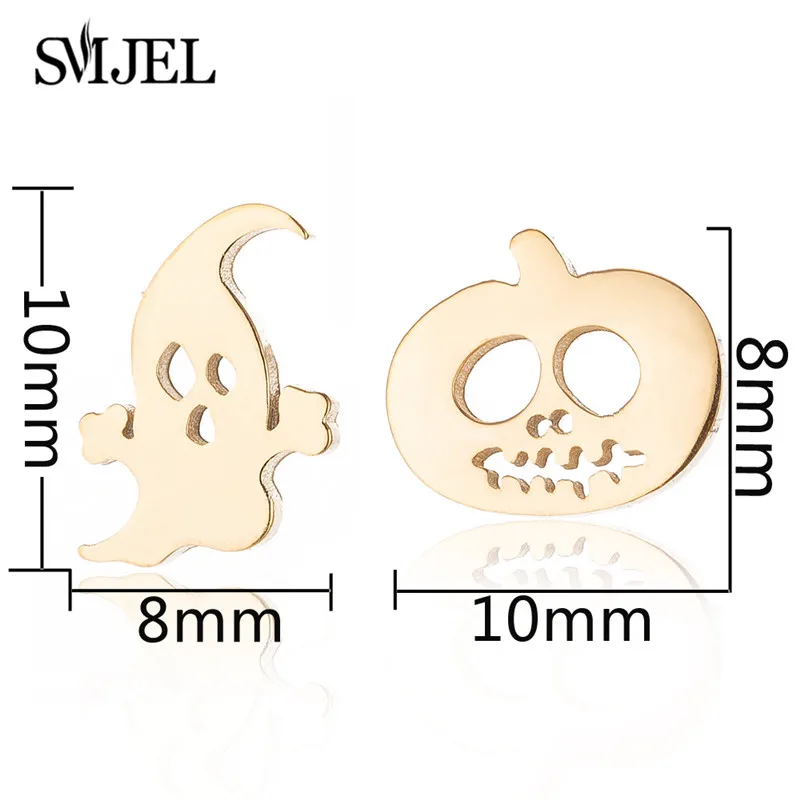 Multiple Stainless Steel Stud Earrings for Women Men Funny Ghost Earings Skull Pumpkin Bat Lightning Ear Hallowmas Jewelry Gift