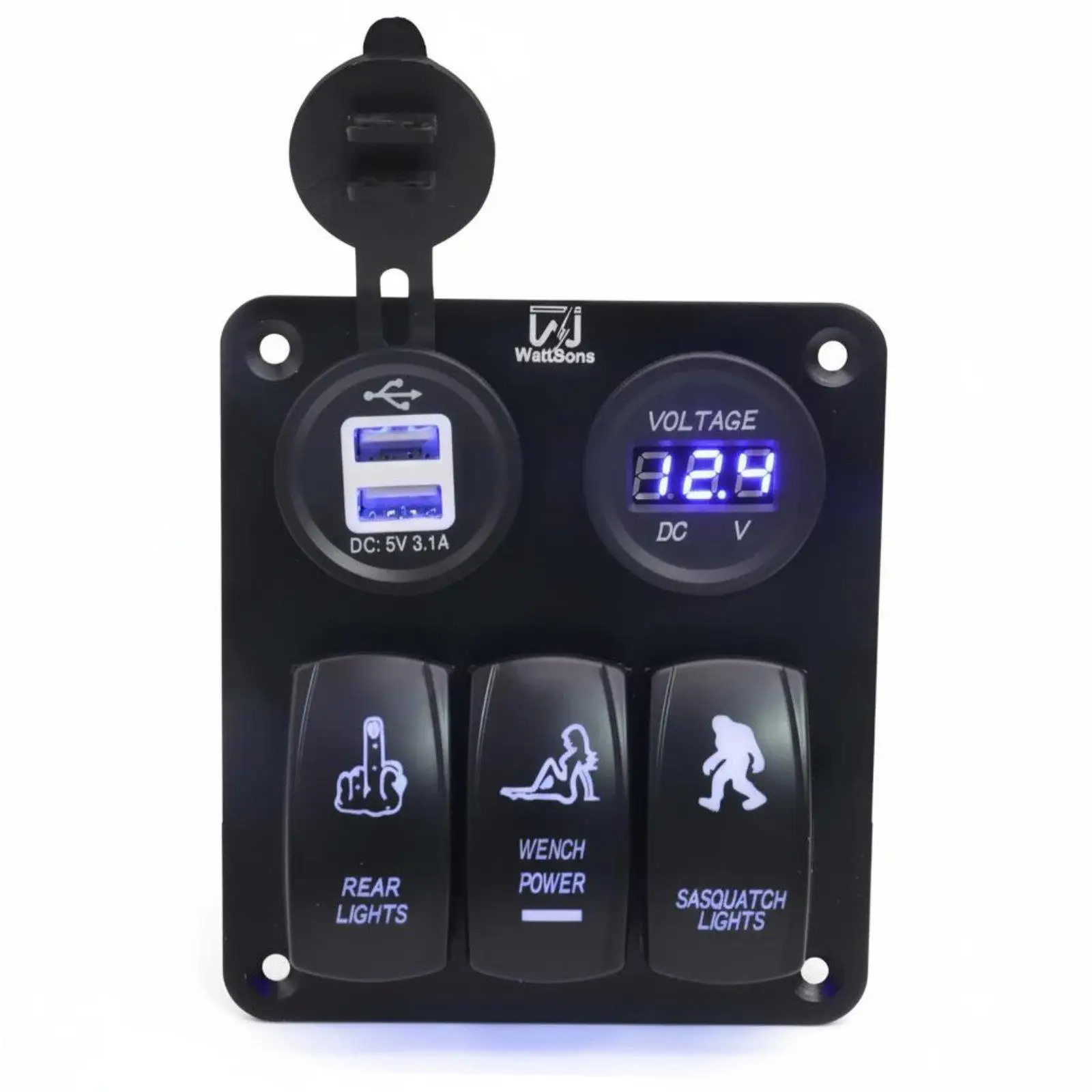 Aluminum Voltage Meter Rocker Switch Panel with Dual USB Charger for 12V Car Truck SUV
