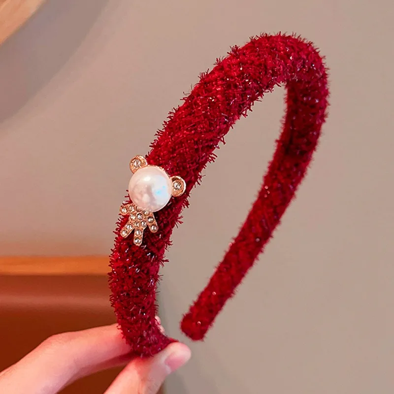 2026 Neues Weihnachts-Weinrotes Haarband für Mädchen, Frauen, Kinder, rutschfest, Plüsch, Pailletten, Samt, Schleife, Strass, Herz, Perle, Bär, Haarreif – Detail 13