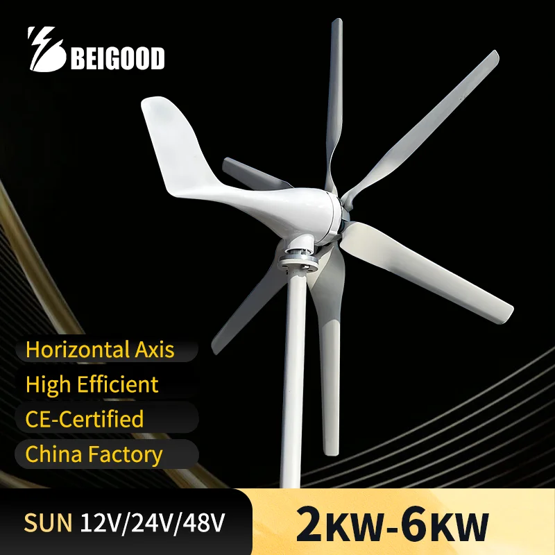 Wind Turbine 2KW 4KW 6KW With MPPT Charge Controller Low Noise For Home Low Wind Start 12V/24V/48V China Factory High-quality