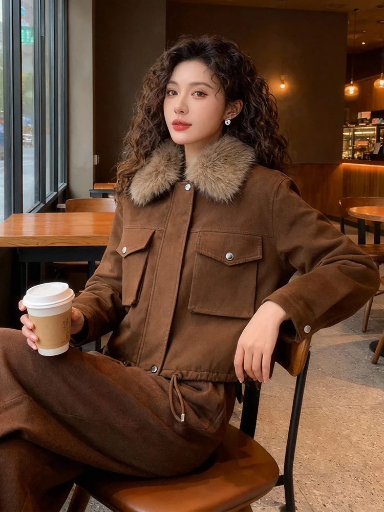 Ladies' Thiened ort down Jaet Korean Sle Commute Lazy Sle Women's Coat Winter Daily Wear Warm Fluffy Cotton Coat