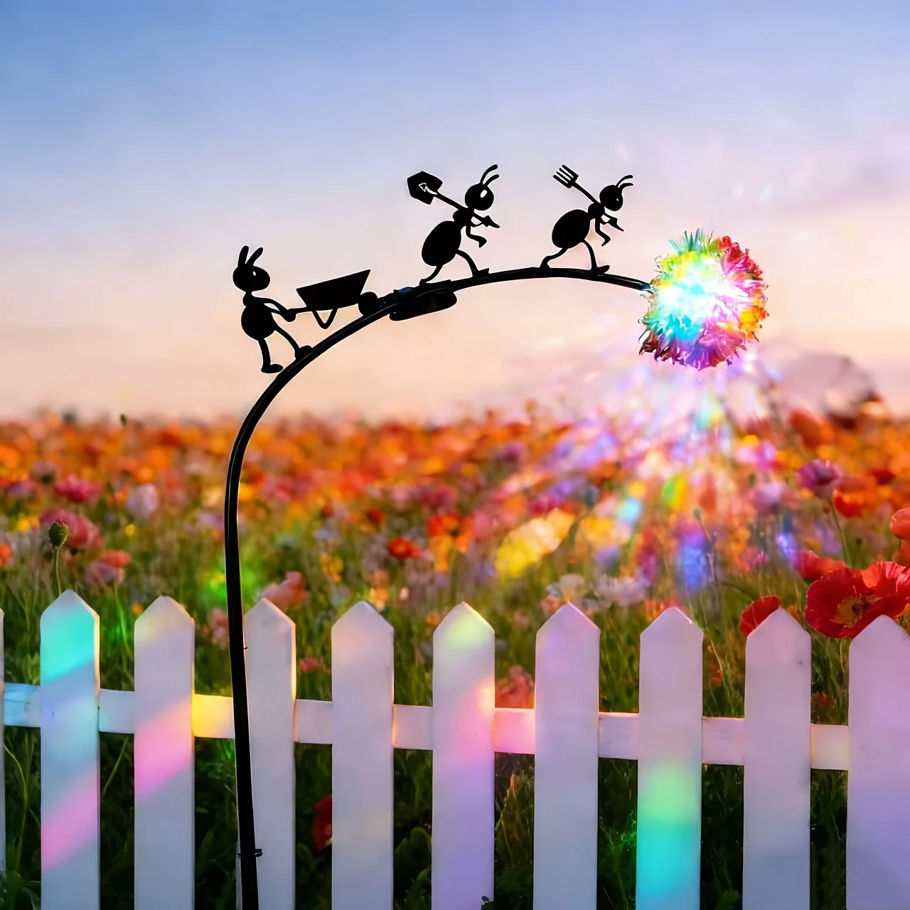 Ant Silhouette Garden Sculpture Solar Dandelion Stake Metal Art Decorative Landscape Ornament for Patio Walkway Flowerpot Bed