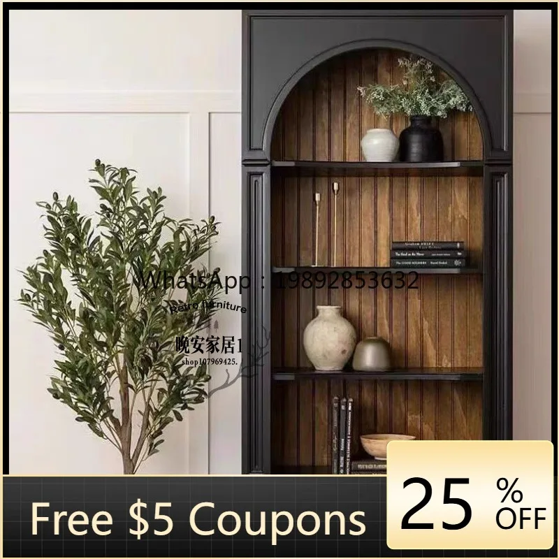 

LYY American Country Classical Solid Wood Arch Bookcase French Retro Black Oak Display Entryway Display