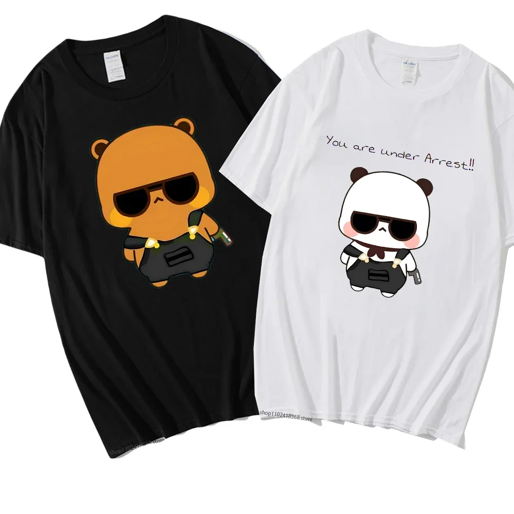 Cute Dudu and Bubu Dudu Like Spy Officer In Black T-Shirts 100% Cotton Clothes Panda and Brownie Bear Tees Men Women Couple Tops