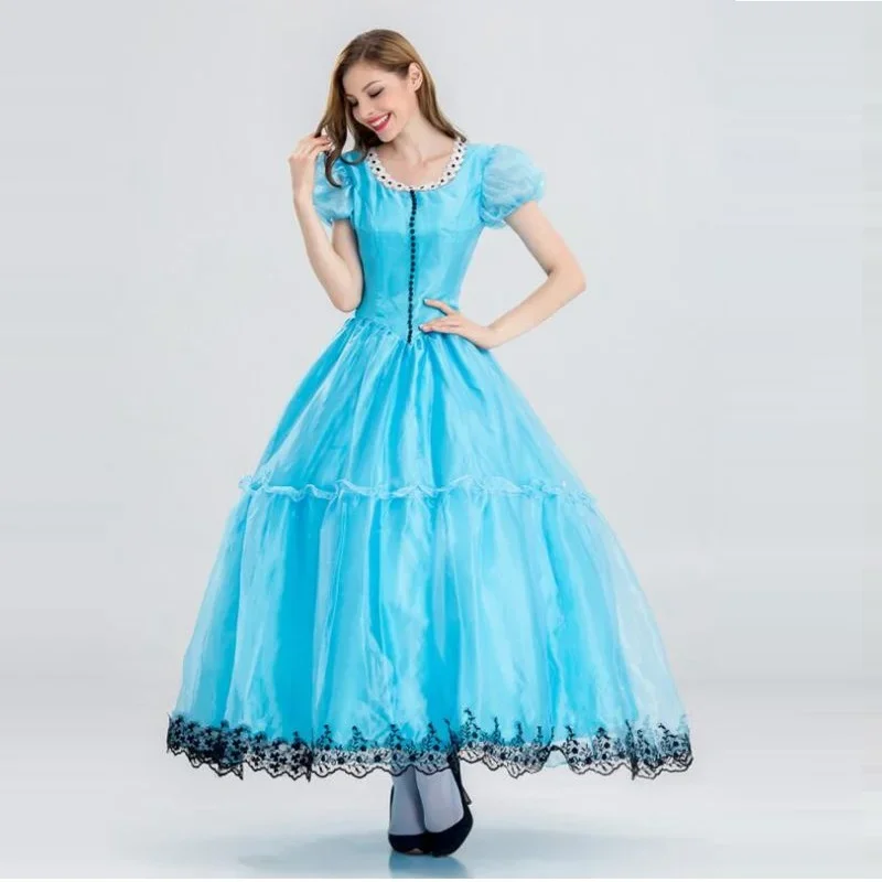 in Wonderland Costume Girls Cosplay Baby Blue Costume Long Dress Masquerade Carnival For Women Halloween Party Costumes