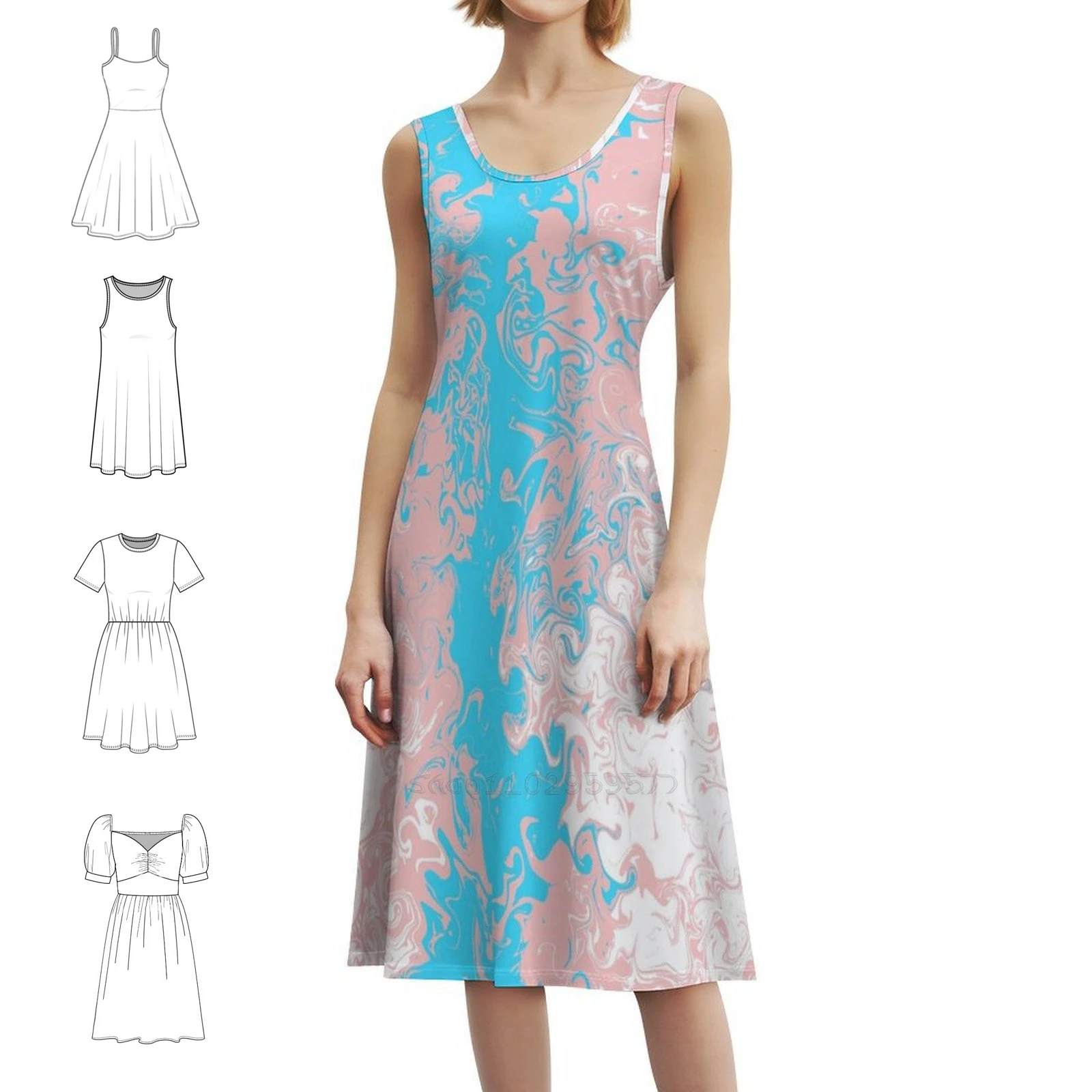 

Trans Pride Swirl Women's Hip Hop Streetwear Dress Graphic Print Party Club Wear Trans Pride Lgbt Swirl Tie Dye Blue Women's