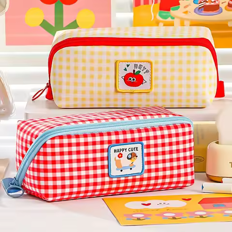 Large Capacity Prism Grid Pencil Case - Portable Stationery Organizer with Multiple Compartments, Durable Fabric for School