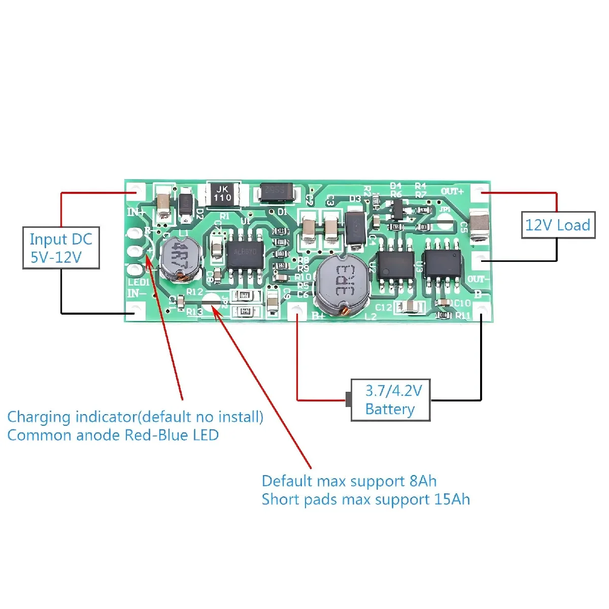 DC 5V 9V 12V 1A Lade- und Entlademodul für 18650 Lithium-Batterie, USV-Spannungswandler, Unterbrechungsfreie Stromversorgungsplatine – Detail 3