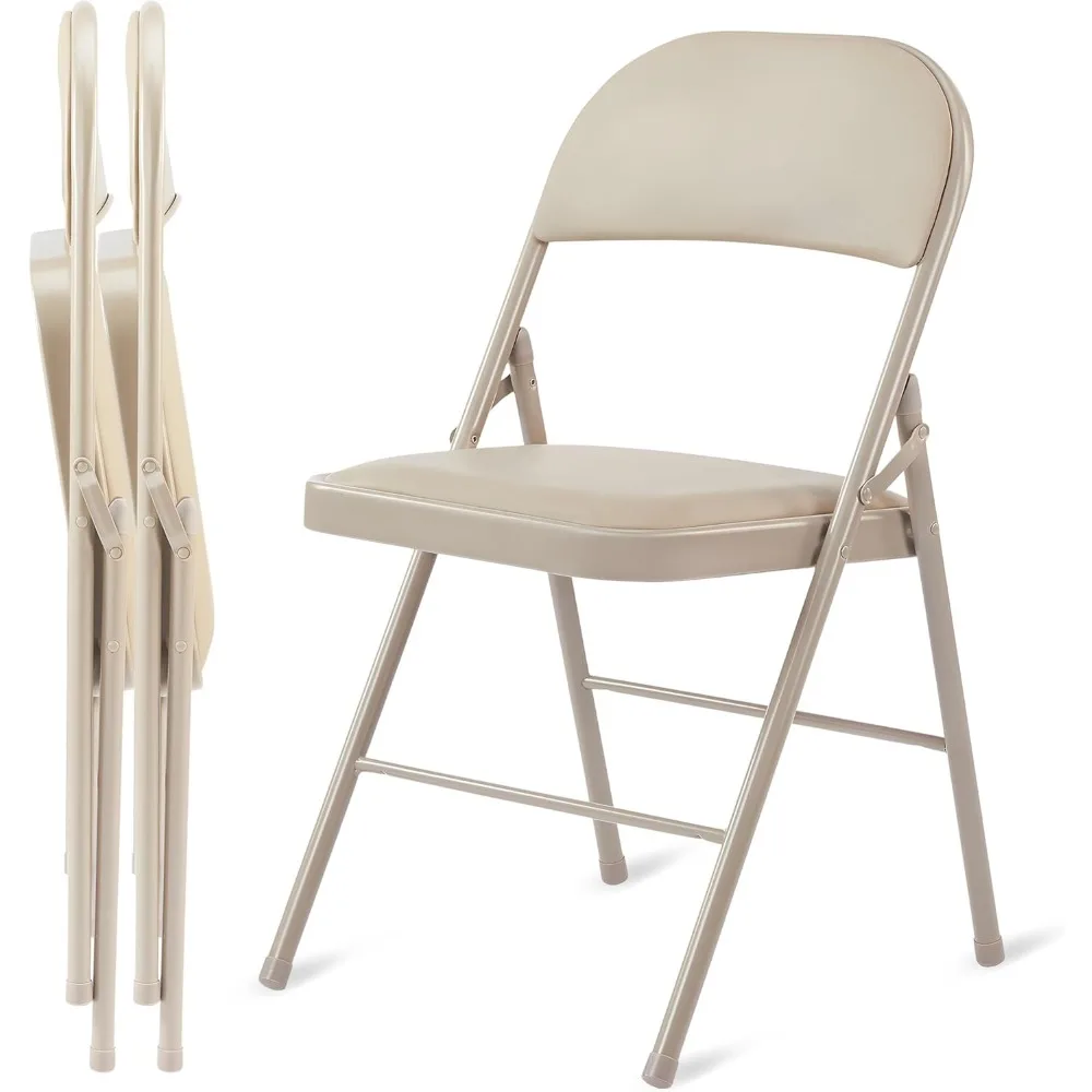 

2 Pack Folding Chairs with Leather Padded Cushion Seats & Durable Metal Frame, Comfortable, Foldable, Portable, Co