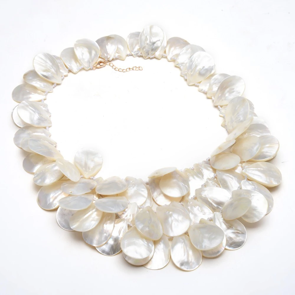 

3 Strands Natural Huge 20x30MM White Shell MOP Top-drilled Mother Of Pearl Necklace 20" For Women
