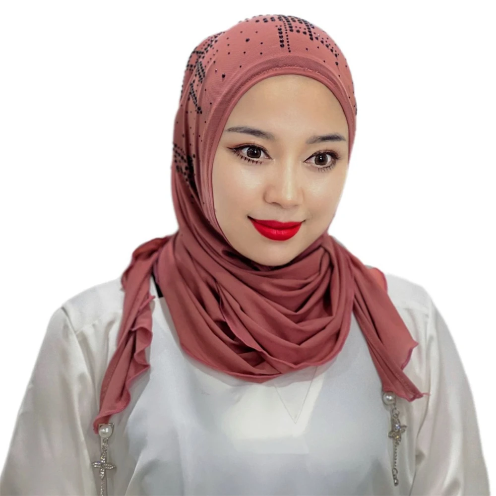 Moslim Strech Chiffon Diamant Hijab Vrouwen Foulard Malaysia Tulband Sjaal Hoofddoek Stola Islamic Femme Arab Hoofdtooi Sjaal Hoofd