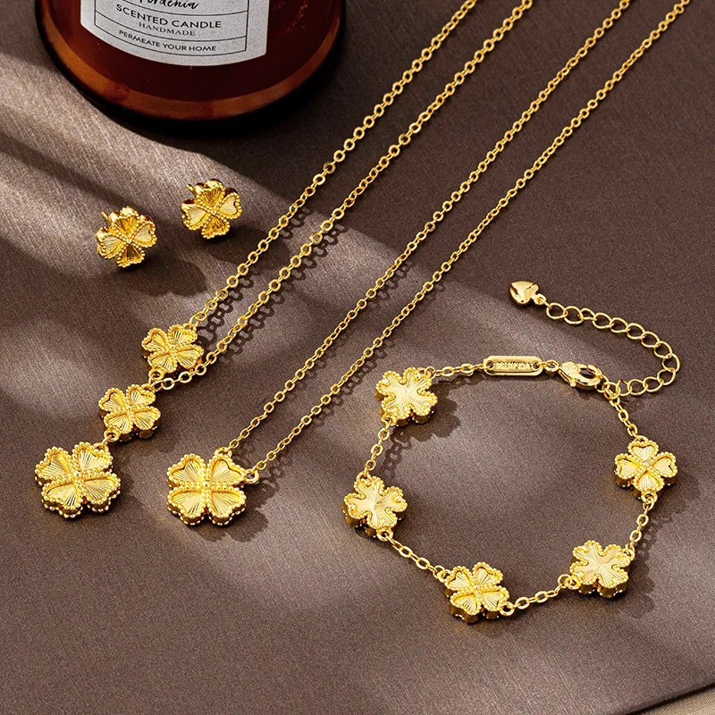 Luxury 24K 9999 Pure Gold real gold Women's Simple Plum Flower Pendant Necklace Earrings Bracelet