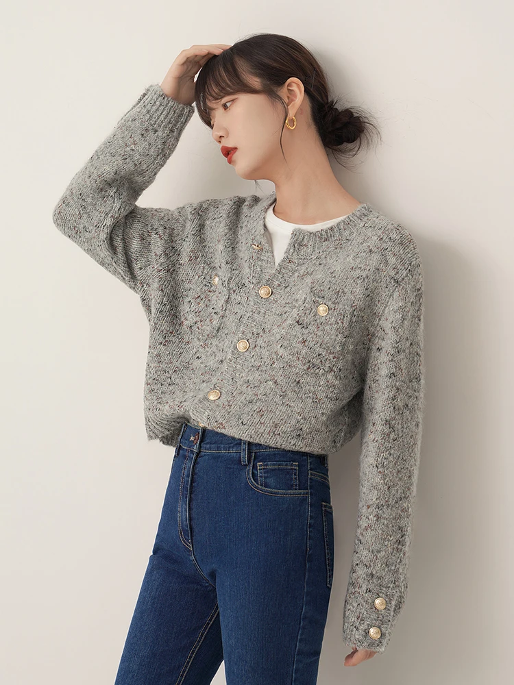 Jmprs Elegant Women Grey Cardigan Sweaters Korean Soft Long Sleeve Sweaters Coat Vintage Loose Female Harajuku Buttons Cardigan