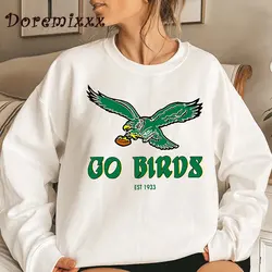 Vintage Philadelphia Printing Sweatshirts for Female Loose Vintage Go Birds Unisex Pullover Crewneck 80 90s Cotton Casual Jumper