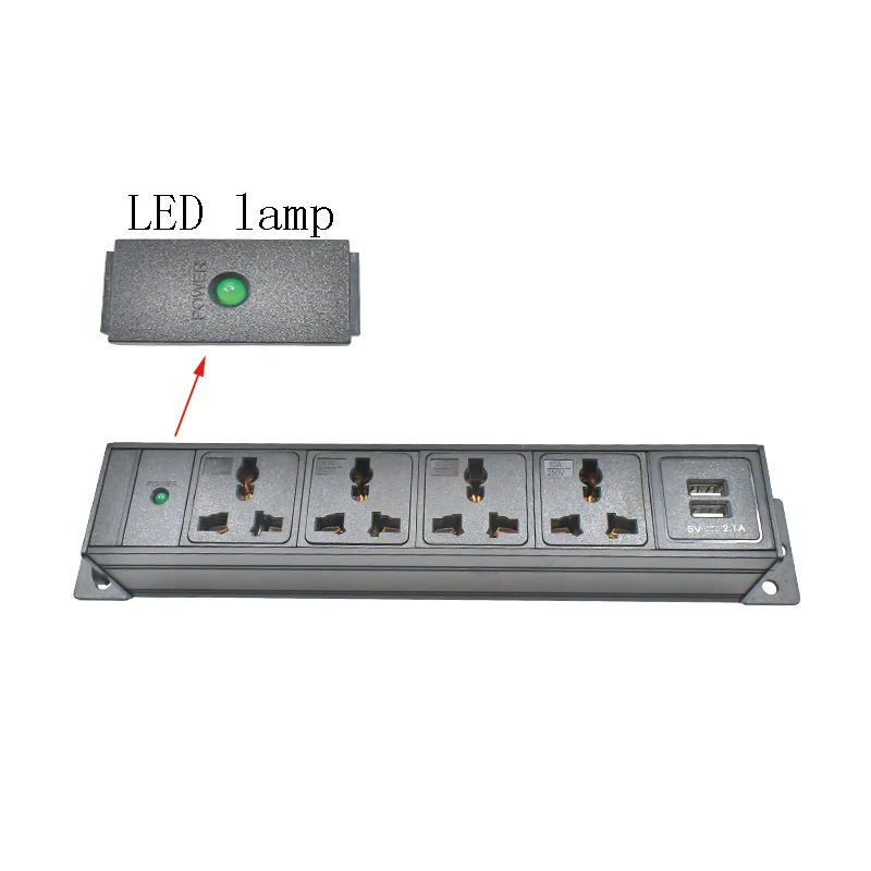 PDU Power Board Aluminiumlegierung Shell 10A Universalsteckdose 1-10AC mit LED-Licht 2USB Wireless