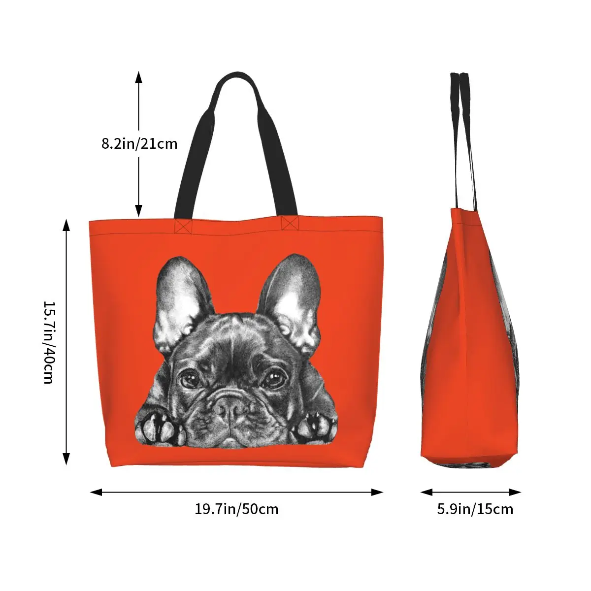 Reusable Frenchie Dog French Bulldog Shopping Bag Women Canvas Shoulder Tote Bag Washable Groceries Shopper Bags