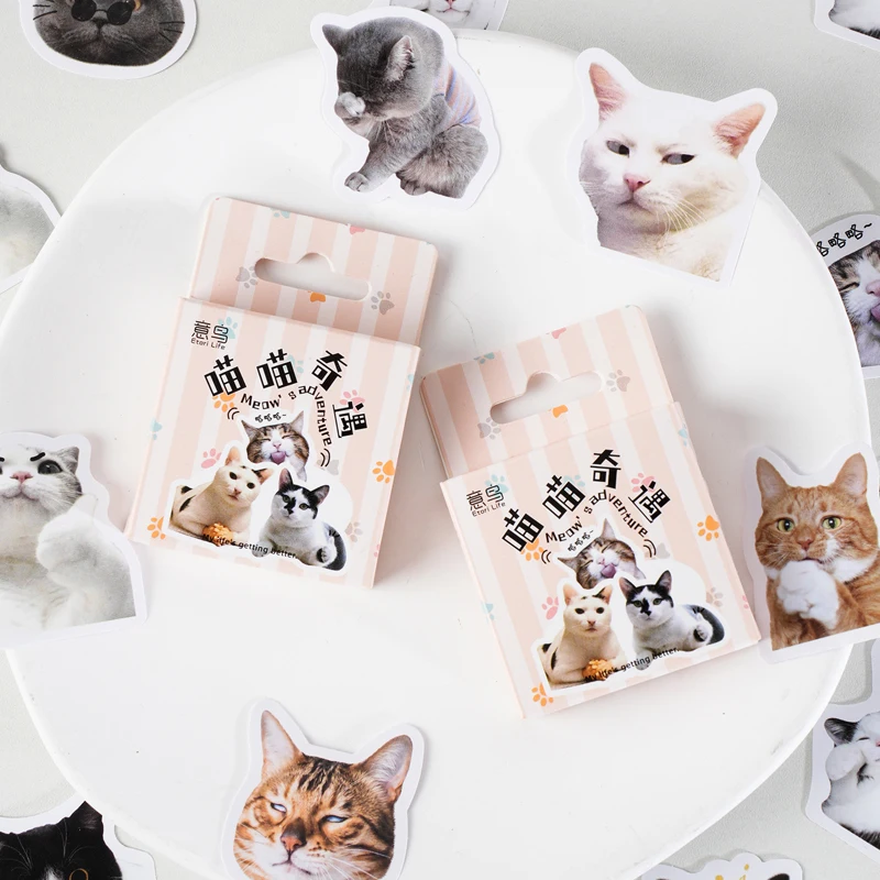 Etori Life 46 PCS Cartoon Cute Animal Kitten Student DIY Stationery Decoration Stickers Suitable for Diaries,Cups,Scrapbooks