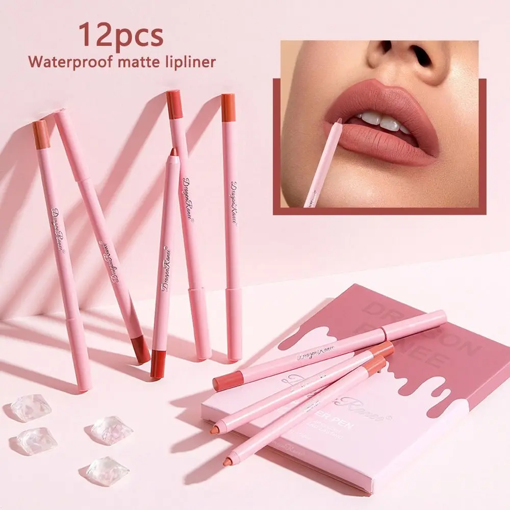 

12pcs New Long Wear Velvety Nude Lip Gloss Lipstick Lip Liner Set Lip Liner Pencil