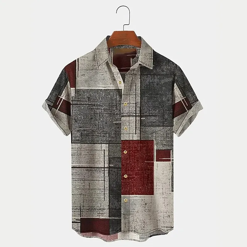 Chemise à carreaux à manches courtes pour hommes, motif à carreaux, revers rétro, conception de mode, conception de bouton confortable, imprimé de