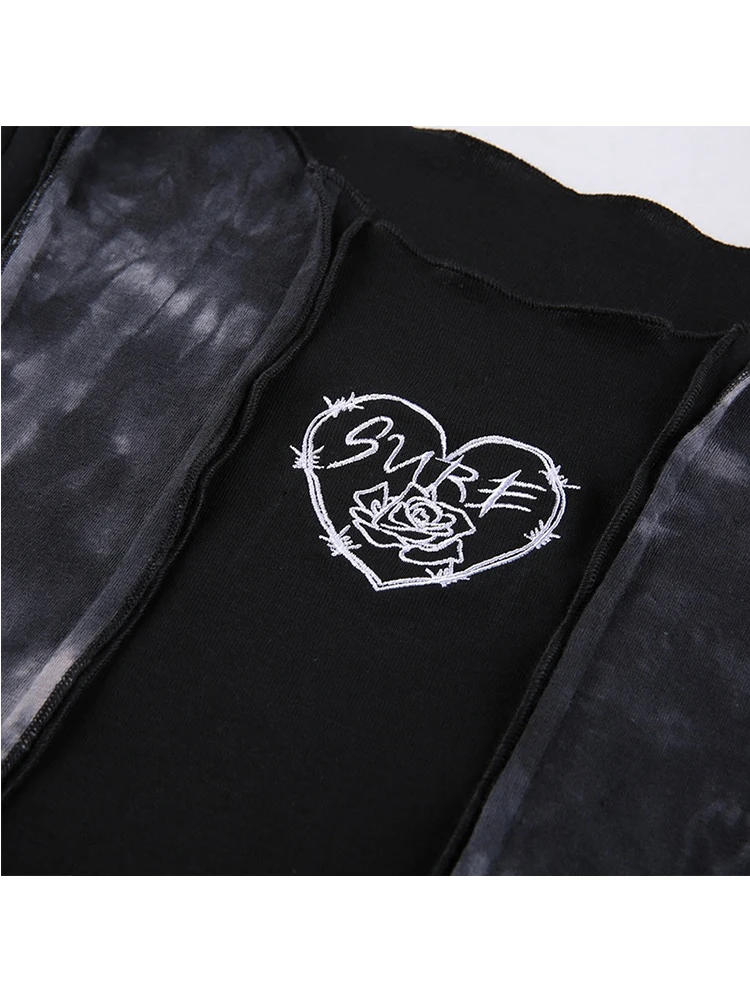 Y2K Gothic Harajuku Dark E-girl Punk Style Spring Patchwork T-shirt Tie Dye Crop Tops Hip Hop Women Long Sleeve Tee Streetwear