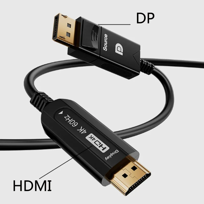 Cabo de fibra óptica dp para hdmi macho para macho, 4k @ 60hz, áudio e vídeo síncrono, esports de computador, cabo adaptador hd, 10m