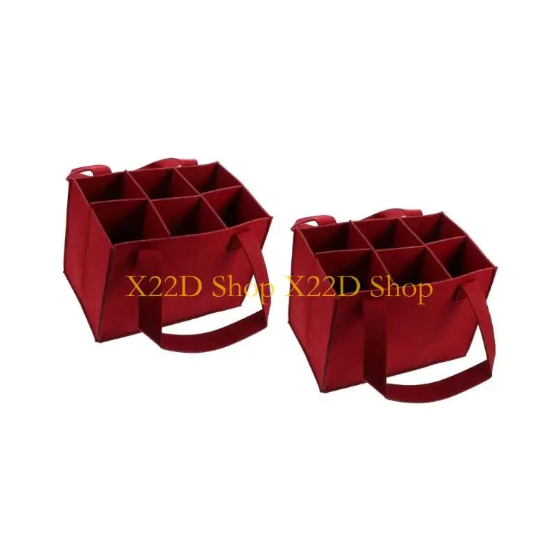 X22D 2Pieces Felt Wine Bottle Carriers Holders 6 Compartments With Shockproof Design And Reusable Handle for Transporting