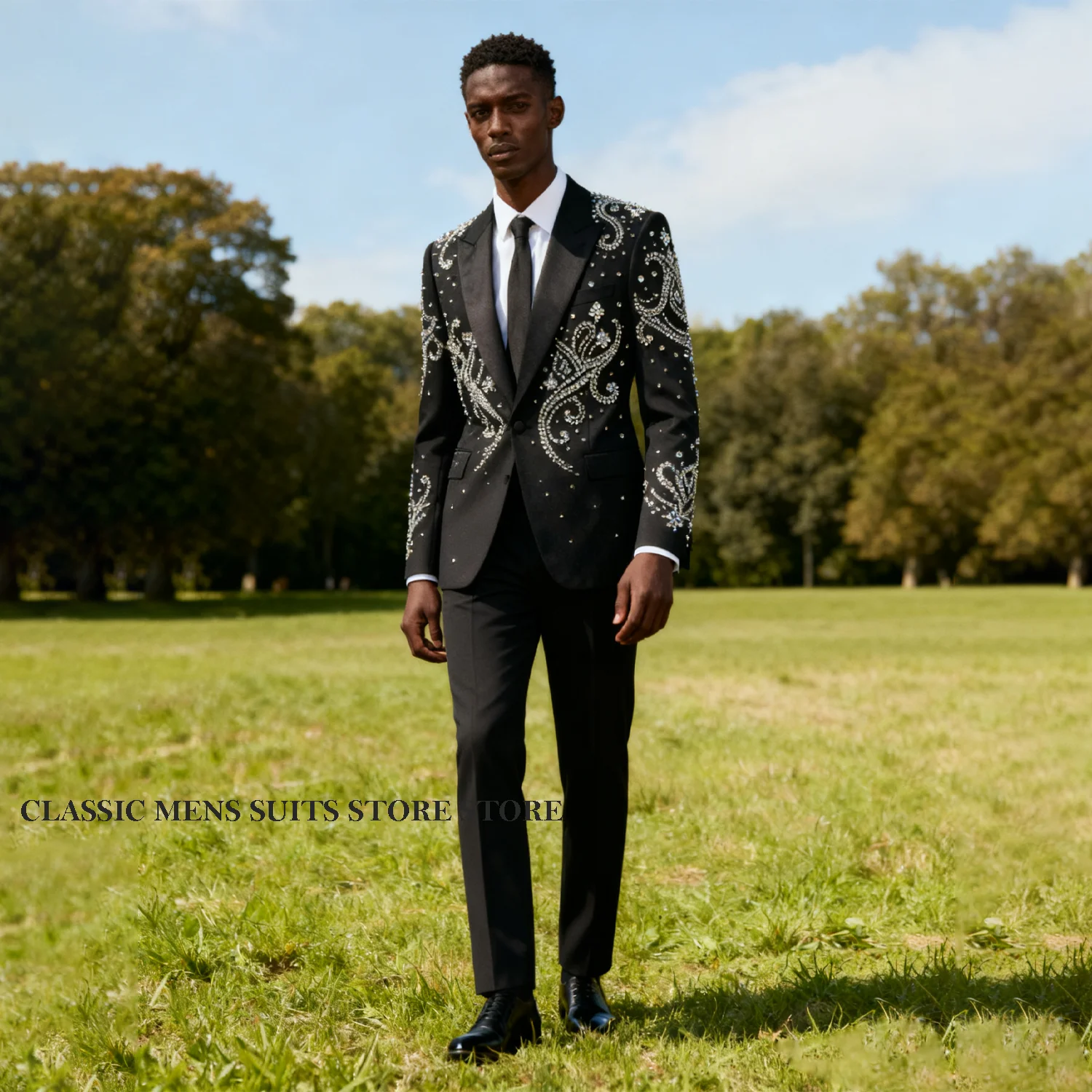 

Элегантные мужские костюмы с металлическими украшениями, комплекты из 2 предметов, вечерние костюмы для выпускного вечера по индивидуальному заказу, костюм Homme Weddinmg, облегающие смокинги для жениха