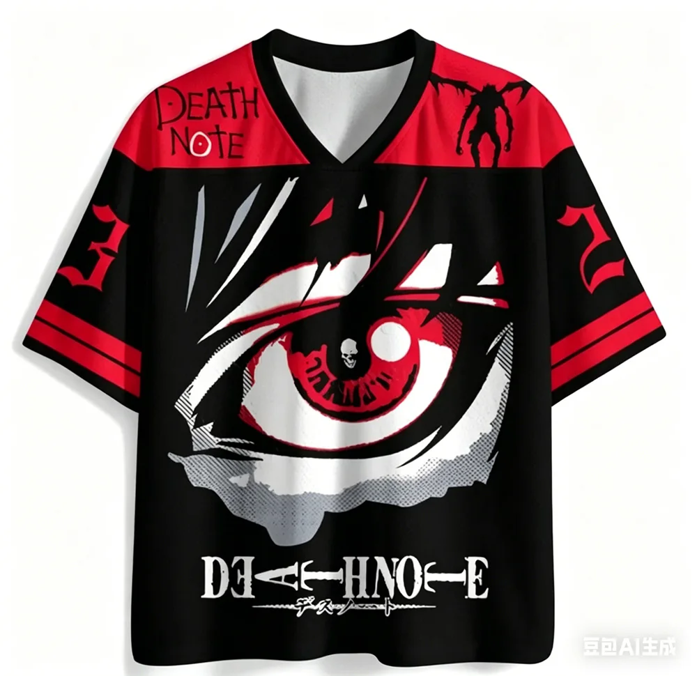 Kinder Erwachsene Death Note Liuke Rote Augen 3D-gedrucktes Jersey-Mesh Atmungsaktiver Amerikanischer Retro-Sportstil Kurzarm – Detail 7