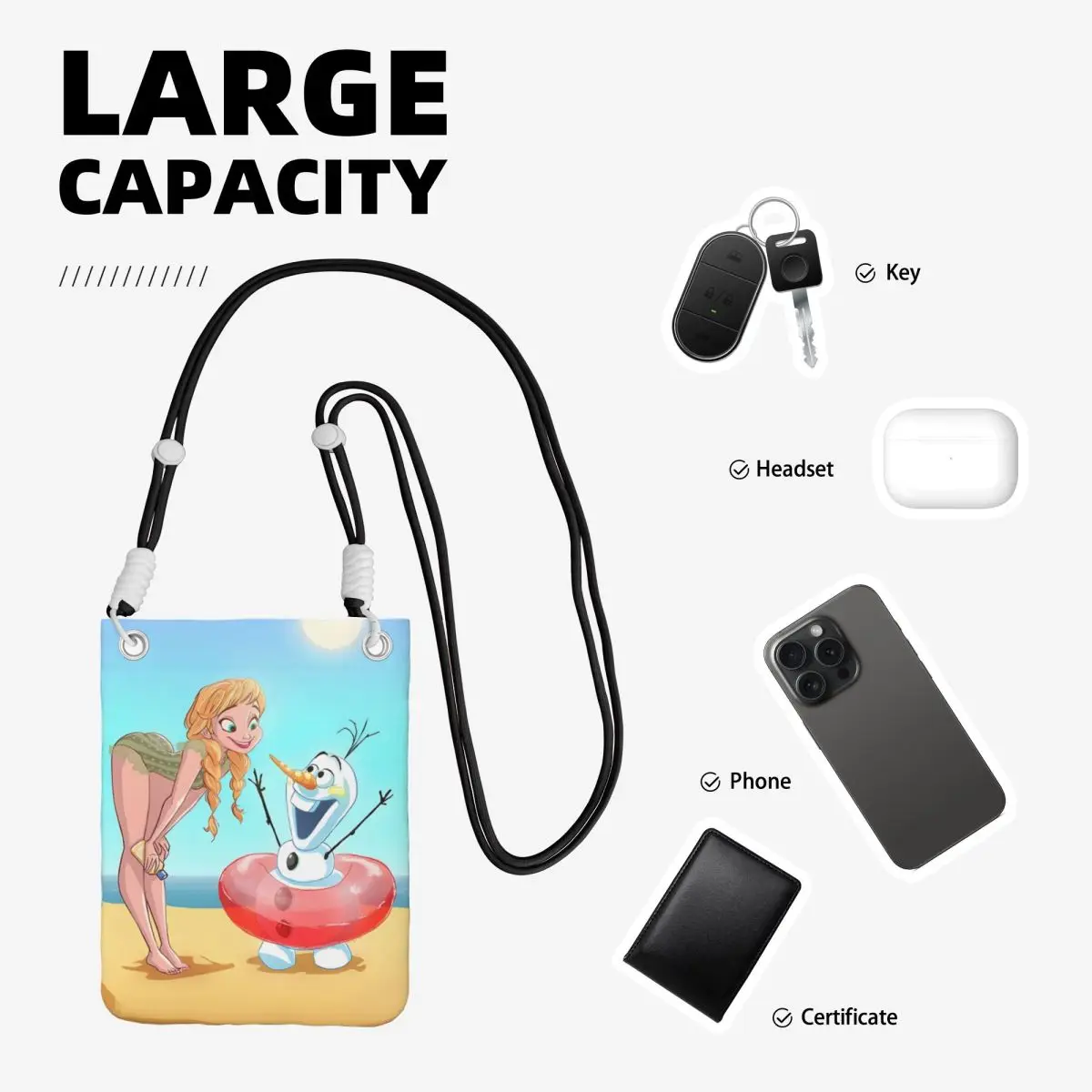Benutzerdefinierte Frozen Handytasche für Frauen Männer Animierte Musical Fantasy Film Schulter Umhängetasche Kartentasche Mini Geldbörse Brieftasche