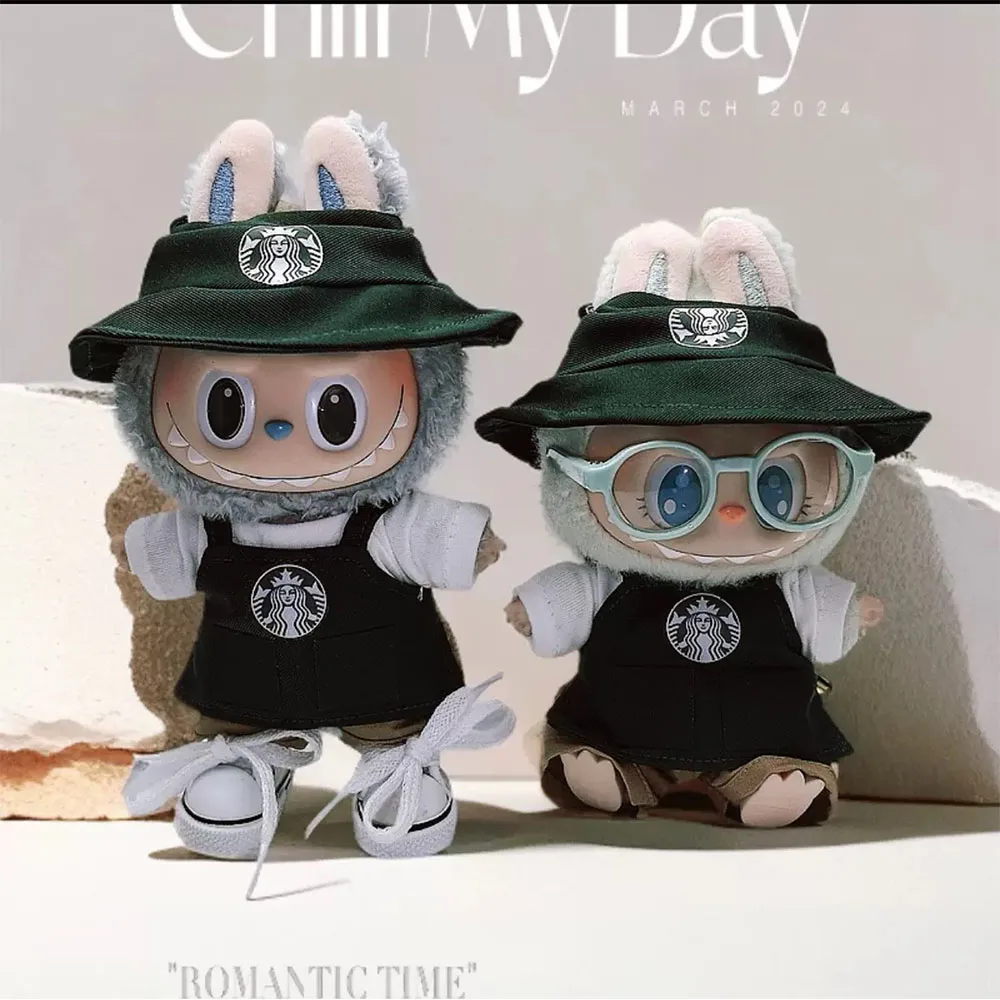 

V1 V2 LABUBU overalls Suit For 17cm Labubu Doll Clothes Fashion Bib Hat Set Kawaii Doll Clothing Accessories