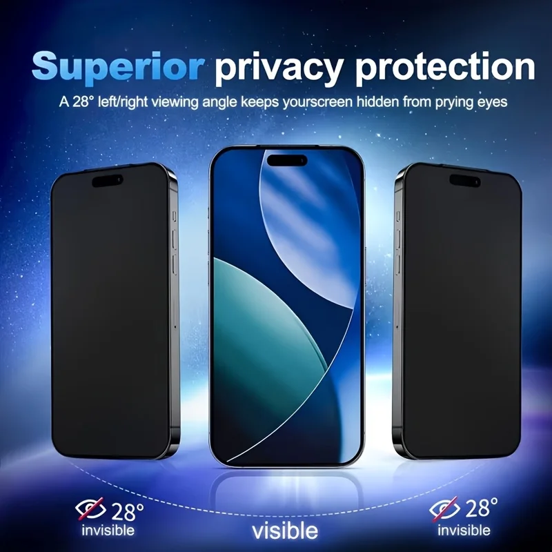 3 pieces of frosted privacy screen protective film, compatible with iPhone 17, 16, 15, 14, 13, 12 Pro Max phone tempered film view 2
