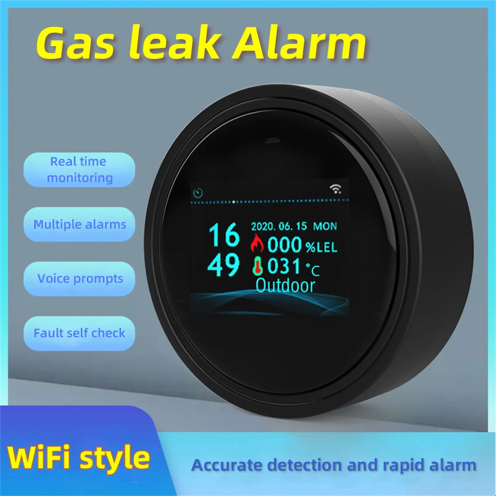 WiFi GAS LPG Leak Sensor Alarm Fire Security Detector Tuya APP Control Safety Smart Home LCD Display Natural Gas Leak