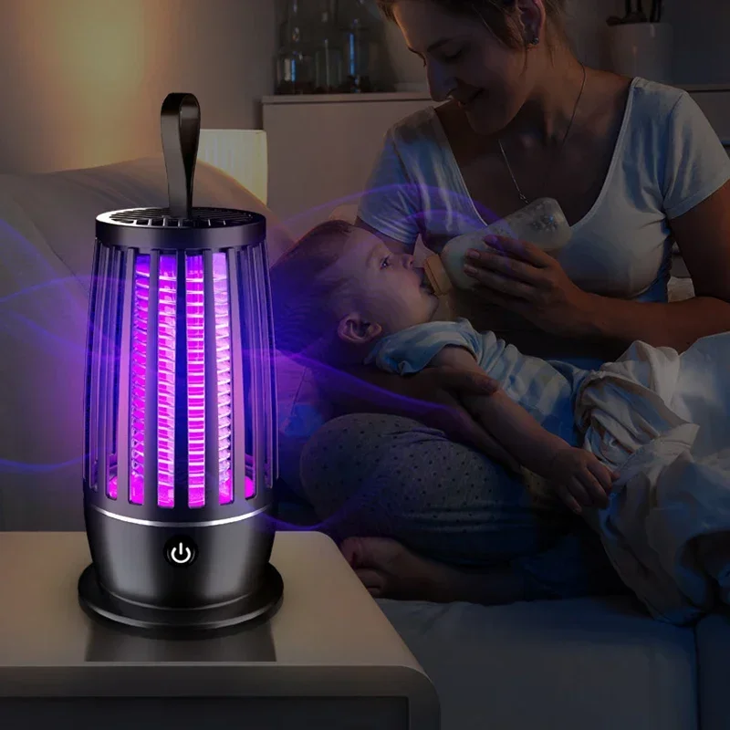 2024 New Electric Shock Mosquito Killer Lamp UV Light USB Charging Mute Trap Flies Bug Zapper Repellent Anti Mosquito Light