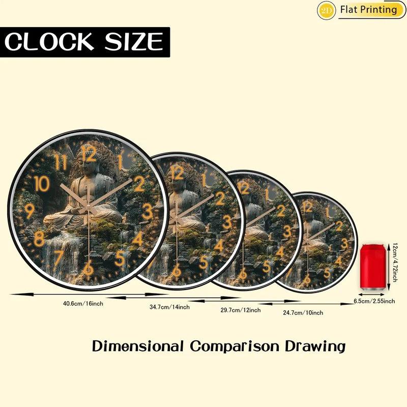 1 قطعة تمثال بوذا محاط بالشلالات البلاستيكية الصامتة ساعة الحائط ديكور المنزل الأنيق اختيار رائع لهدايا السنة الجديدة
