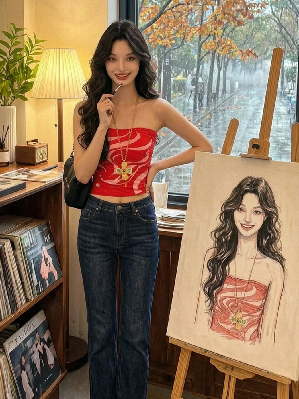 American Retro Pure Desire Red Tube Top Vest Women Summer Spicy Short Slim Fit Sleeveless Wrap Chest Top Commute Style Print ...